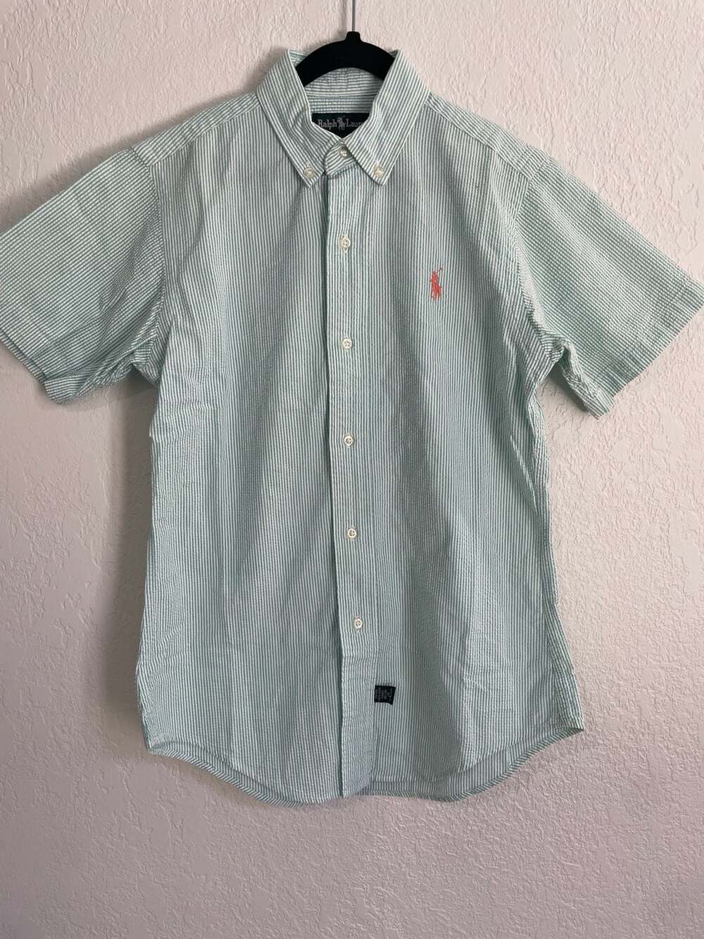 Ralph Lauren Polo Boys Short-Sleeve Striped Seersucker Button-Down Shirt Size 14